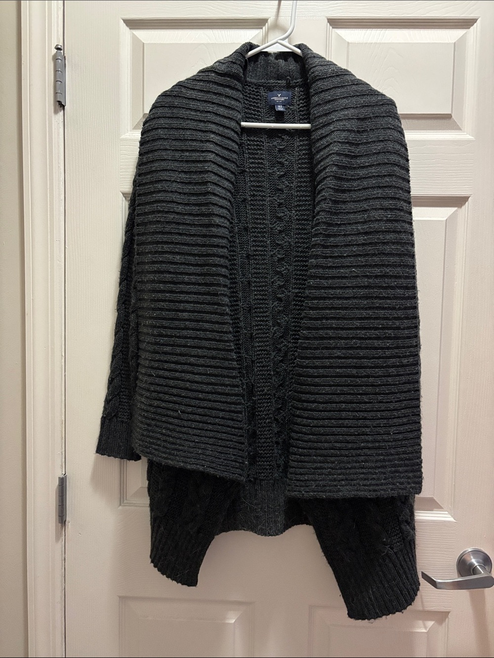 American Eagle Outfitters Charcoal Wool Open-Front Cardigan